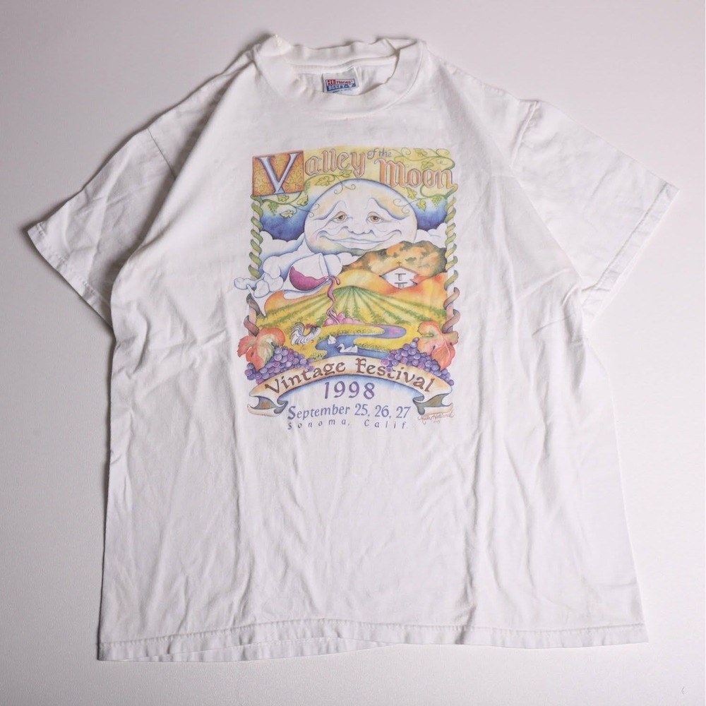 Vintage 1998 Valley of the Moon Festival Sonoma T-Shirt Hanes Beefy-T White L